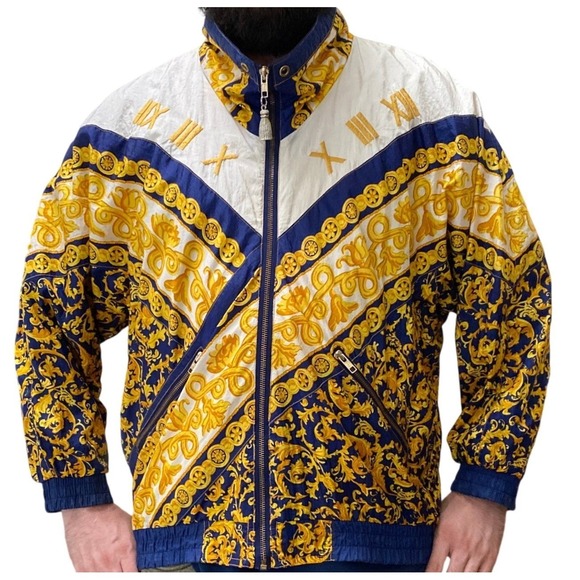 Giacca Sport Other - Vintage Giacca Sport Baroque Windbreaker‎ Jacket Roman Numeral Nylon L 90s
